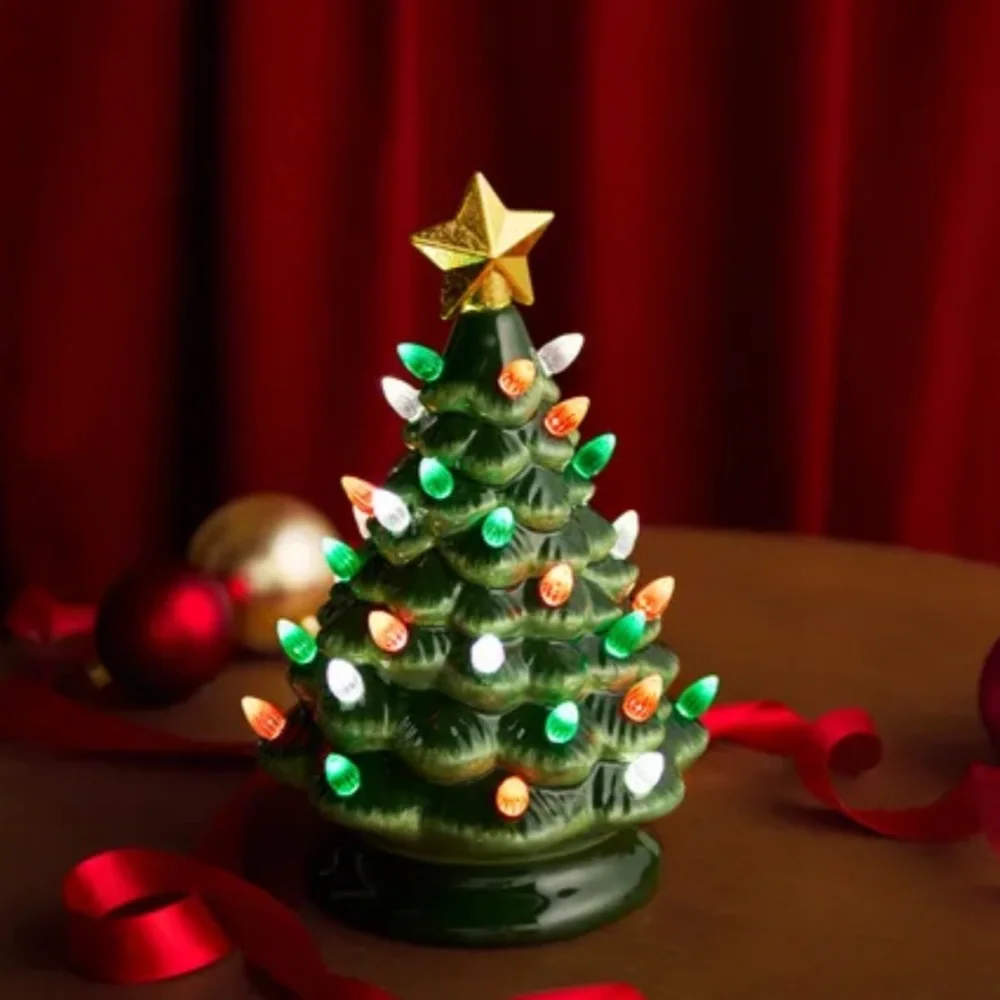 Green Ceramic Light-Up Tree with Star